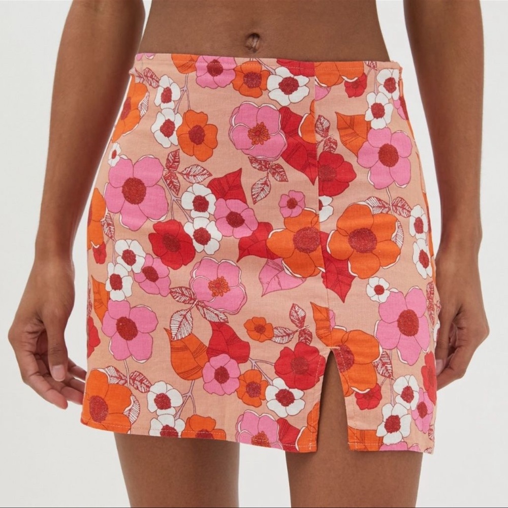 Urban Outfitters Floral A-Line Skirt - Orange and Pink‎